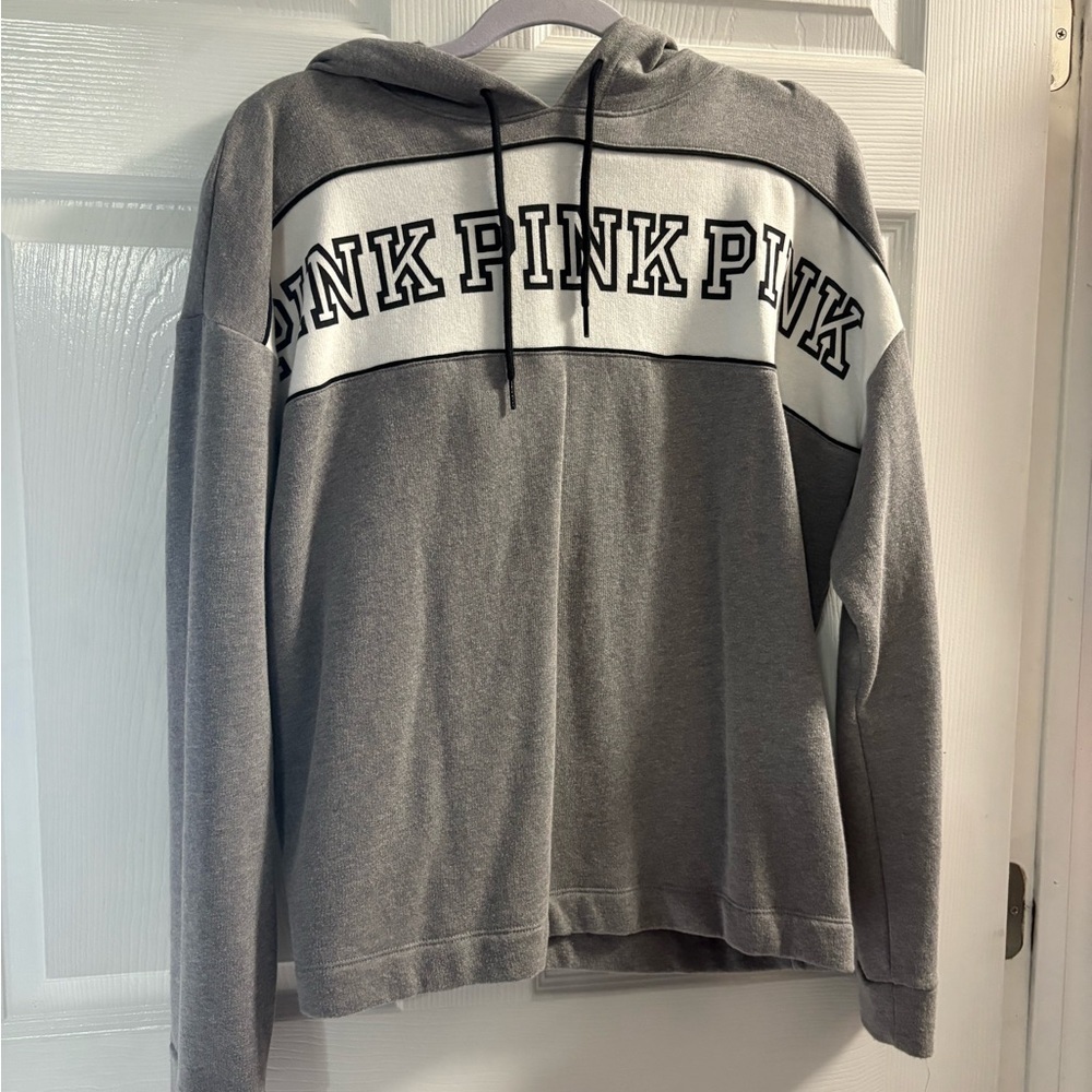 victoria secret pink pullover hoodie Gray White Logo Across Body Size L Women’s